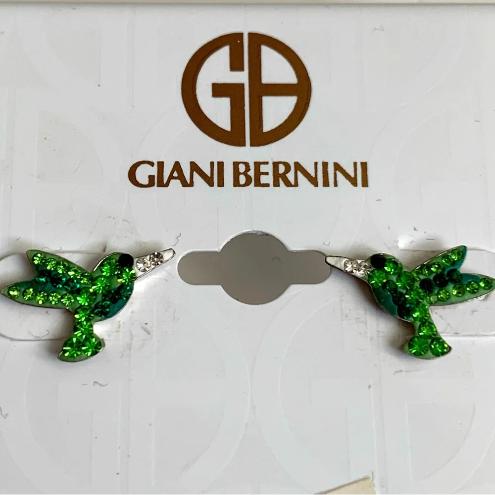 GIANI BERNINI Sterling Silver Crystal Green Hummingbird Stud Earrings